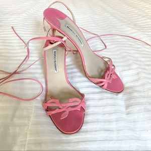 Manolo Blahnik Kitten Heel Sandals 39.5 Lace Up
